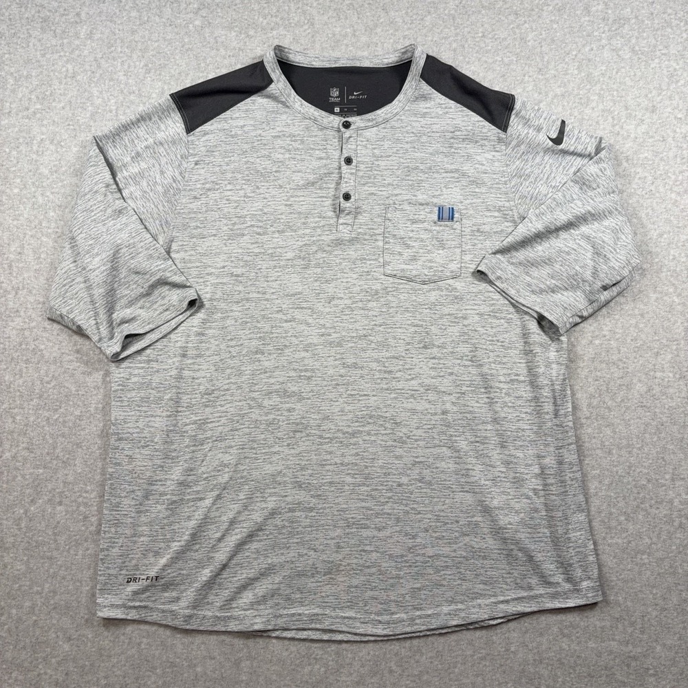 Detroit Lions Shirt Mens XL Gray NFL Football Nike Dri Fit Henley 3 Button Top